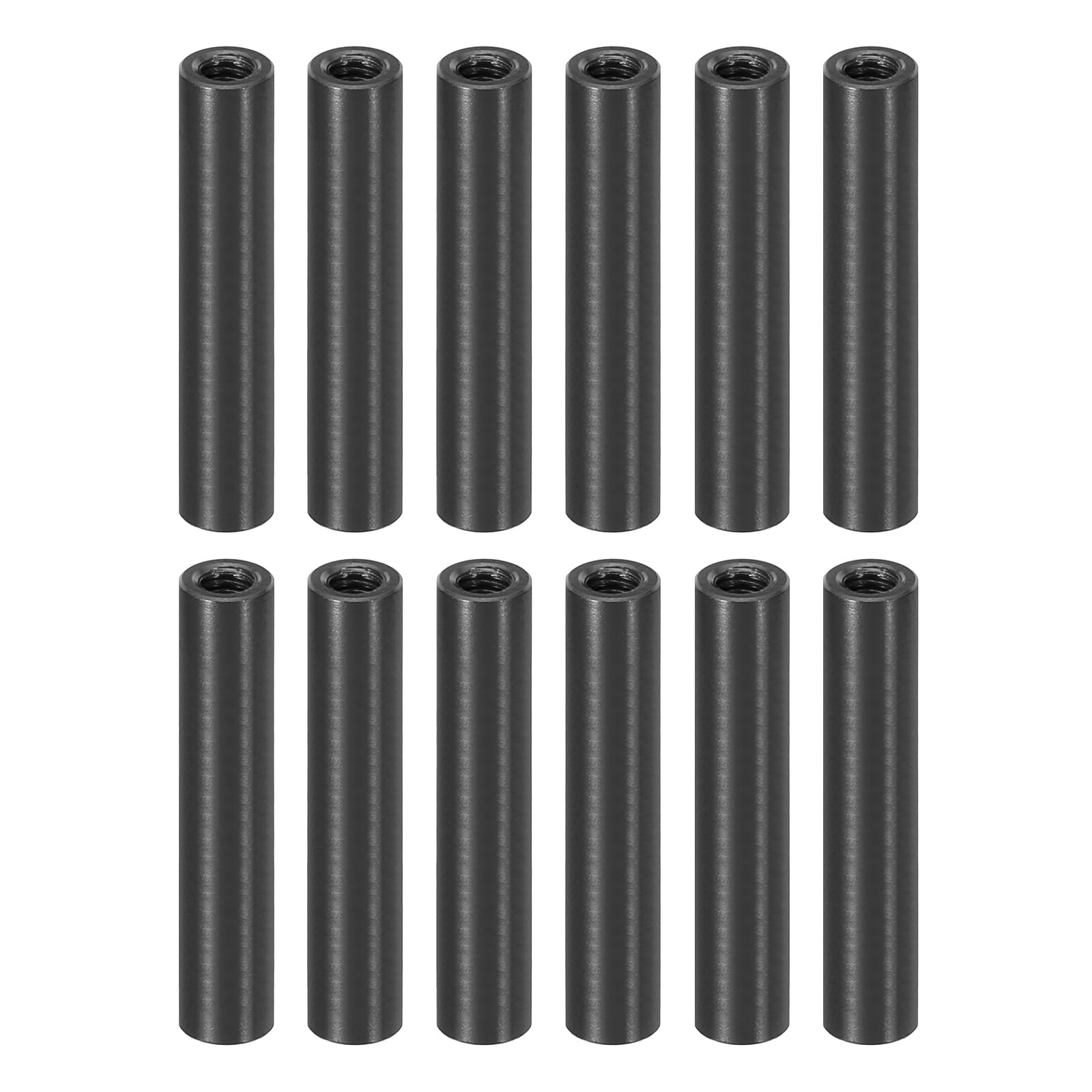 PATIKIL 12pcs M3 Metal Threaded Standoff Spacer Nuts, Round Aluminum Spacers Female Coupling Screws, 1/8" ID x 3/16" OD, Black, (28mm L)