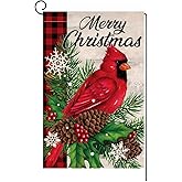 BLKWHT Christmas Cardinal Bird Garden Flag 12x18 Vertical Double Sided Winter Holiday Outside Decorations Burlap Yard Flag BW540