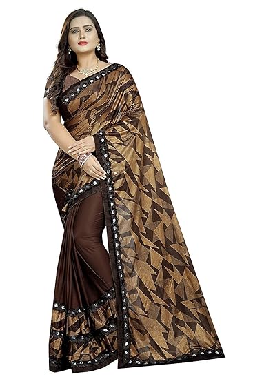 Market Magic World Silk with Blouse Piece Saree (Ly Patta_Brown_Free Size)