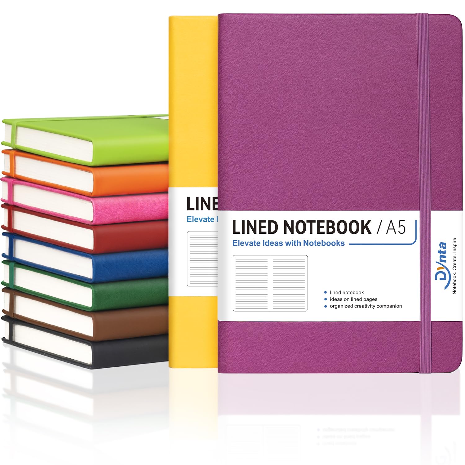 Photo 1 of Dynta Hardcover Journals Bulk, 10 Packs A5 Lined Notebooks for Writing 200 Pages/100Sheets, 8.4 x 5.8 inch, 10 Colors Classic Ruled Notebook for Work/Note Taking/College