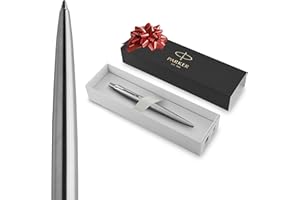 Parker Jotter Ballpoint Pen, Stainless Steel with Chrome Trim, Medium Point, Blue Ink - Smooth Writing, Sleek, Polished, Professional, Desk Essentials