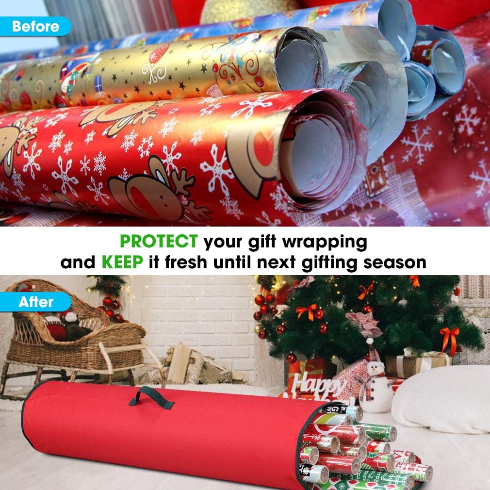 Primode Gift Wrapping Paper Storage Bag | Wrapping Paper Organizer Tube for Storing Multiple Rolls Wrap, 40” Length Constructed of Durable 600D Oxford Material (Red): Home & Kitchen