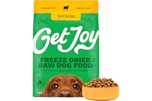 Get Joy Freeze Dried Raw Beef Meal, High Protein Grain Free, Dry Dog Food Meal Mixer and Topper, with Probiotics for Gut Health, Made with 100% USDA Organ Meat, for All Breeds and Ages, 16oz Bag