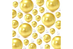 Z-SYNKA 120 Pieces Floating NO Hole Pearls and 500 Pieces Transparent Water Gels,Pearl Beads Gold Floating Beads for Vases Floating Candles Home Weddings Table Centerpieces Party Decor(10mm,14mm,20mm)Gold