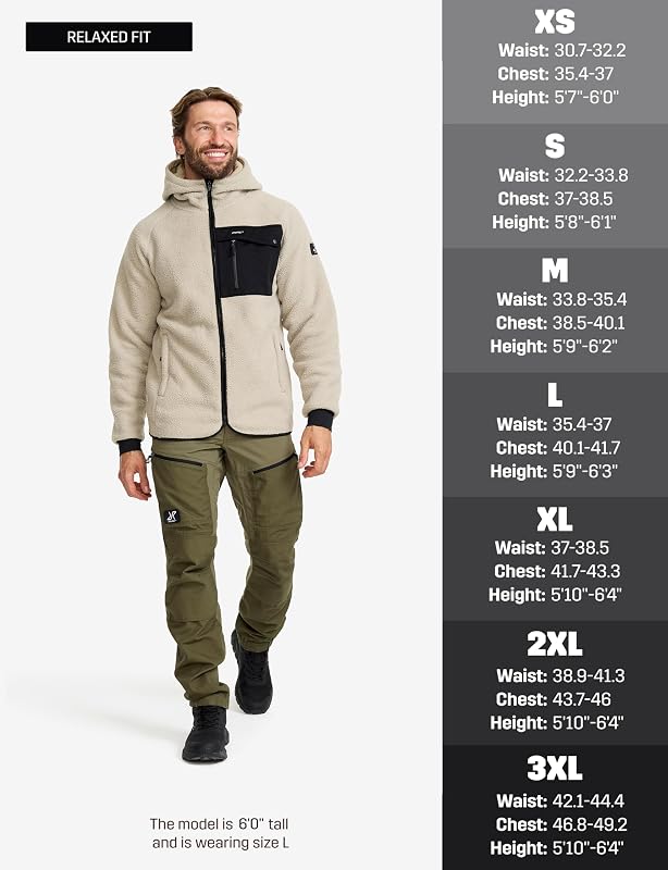 Sherpa Hoodie für Herren, Outdoor Fleecejacken perfekt für Wanderungen und Outdoor-Abenteuer, Beige Khaki, L