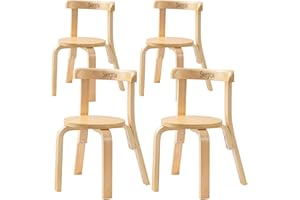 Swegrow Wooden Kids Chair, Toddler Chair for Table, Kids Stackable Chairs, Kid Wooden Furniture for Family/Playroom/Classroom（Set of 4-Natural Wood）