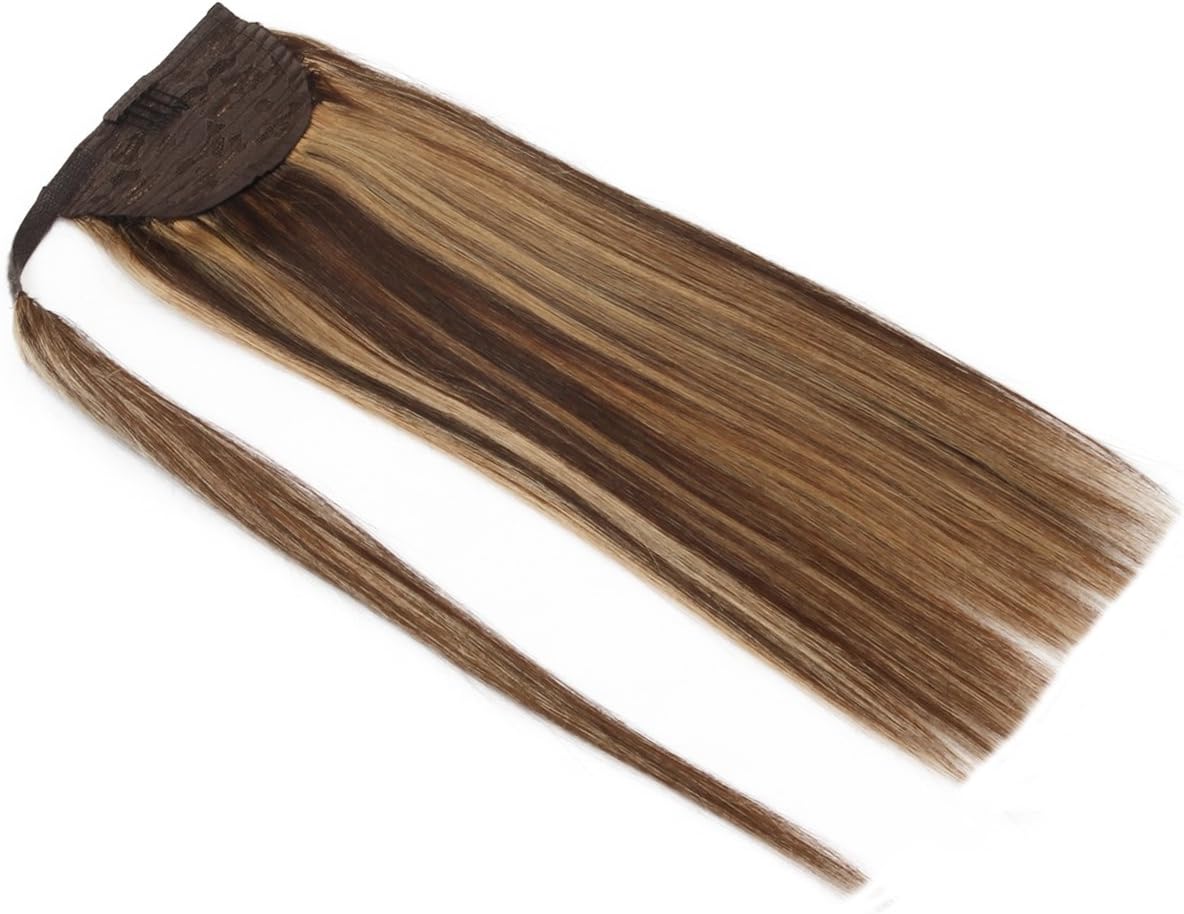 Human Hair Ponytail Extensions Wrap Around 100% Real Remy Straight Human Hair Clip in Ponytail 80Grams (16", 4/27)