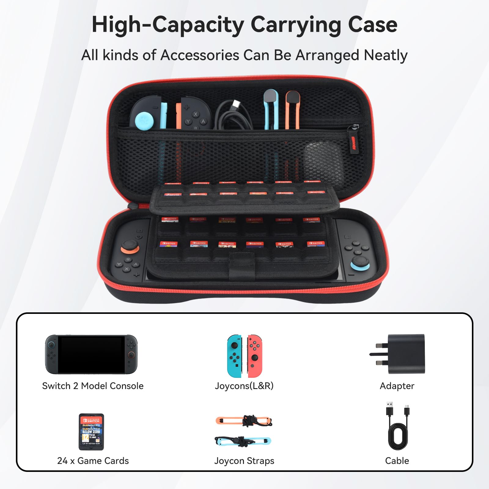 aceyoon Tasche für Nintendo Switch 2 (2025), Harte Schutzhülle für Switch 2 Konsole mit Aufbewahrung für 24 Spielekarten und Zubehör Stoßfeste Tragetasche Hülle Case für Nintendo Switch 2 3