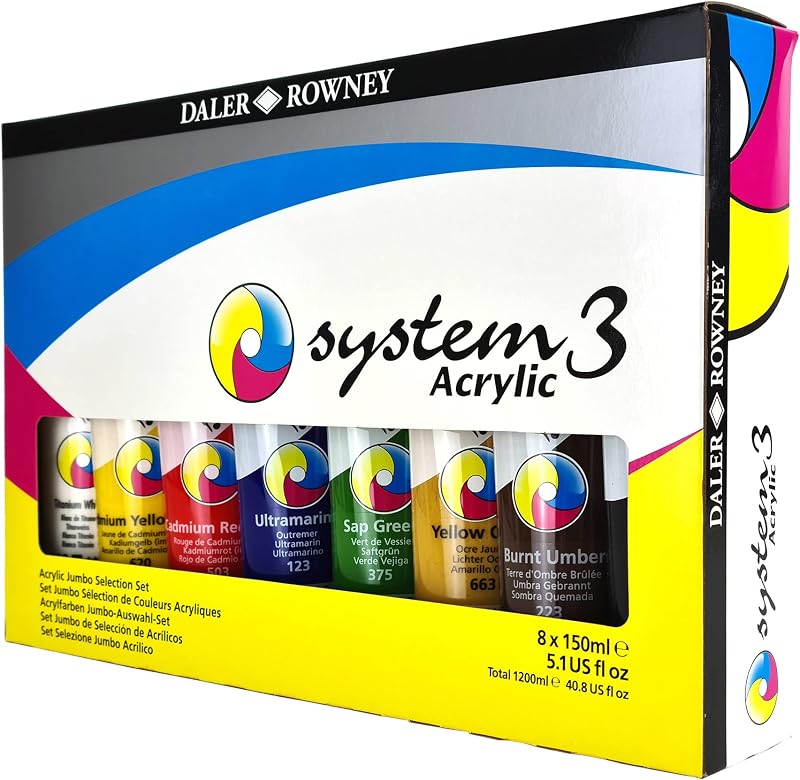 Daler Rowney System3 Acrylic Paint Selection Set 8 x 150ml Colours