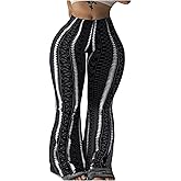 SOLY HUX Women's Plus Size Y2k Legging Printed Elastic Waist Bell Bottom Flare Leg Street Pants