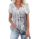 Women's Summer Short Sleeve Tunic Plus size ladies shirts Floral Blouse Loose Flowy Tops for Leggings M-4XL