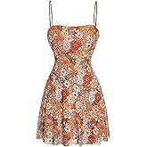 Verdusa Womens Spaghetti Strap Mesh Floral Mini Dress Holiday Party Short Dress Bodycon Summer Casual