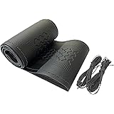 XCBYT Universal Car Steering Wheel Cover - Black Thread Hand Sewn DIY Microfiber Leather Stitching Style On Wrap Soft Anti-Sl