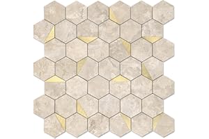 OYASIMI Hexagon Peel and Stick Backsplash for Kitchen Wall, 10 Sheets Heat Resistant Stick on Backsplash PVC Smart Tiles, 12'' Beige Stone Waterproof Peel and Stick Wall Tiles for Bathroom