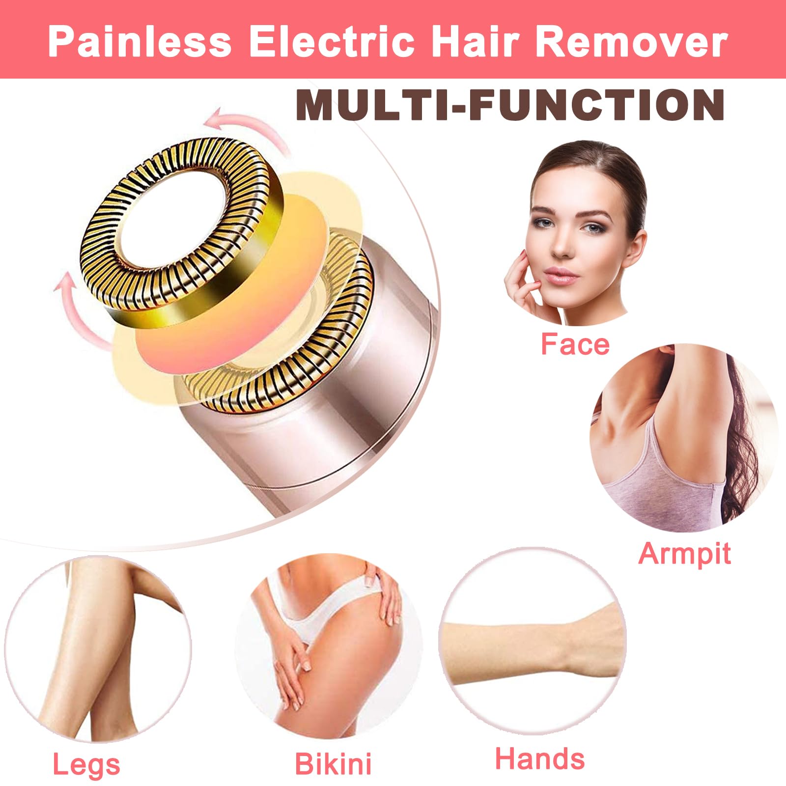 Facial Hair Remover for Women - Removal Shaver for Women - USB Rechargeable Lady Face Razor Trimmer for Face Lips Chin Peach Fuzz Arms Legs and Bikini Line