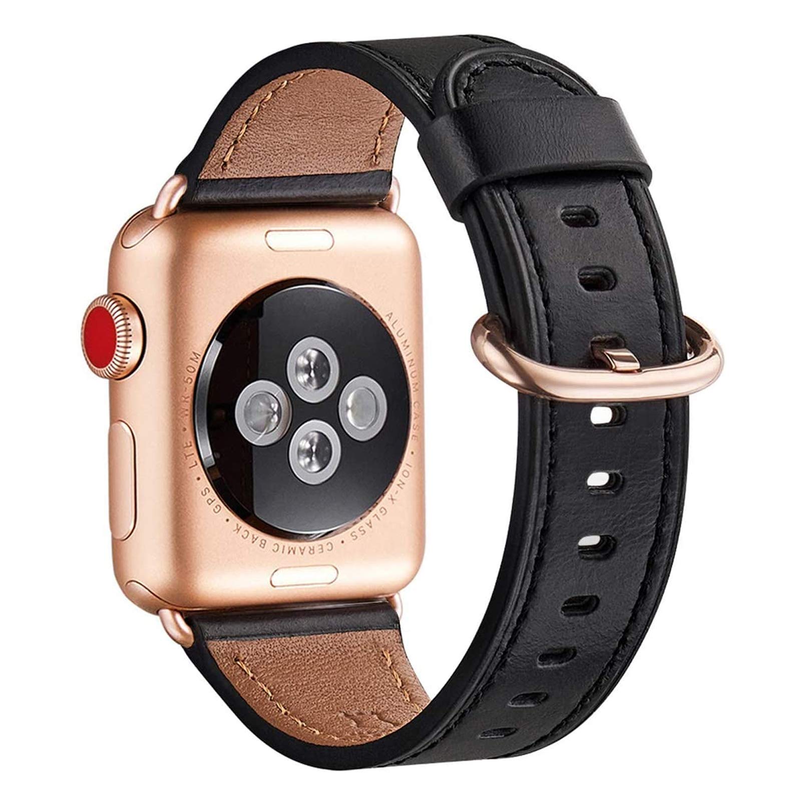 WFEAGL Strap Compatible for Watch Strap 38mm 40mm41mm,Many Colours of Top Grain Leather Band Replacement Strap with Watch Series 8/7/6/5/4/3/2/1(38mm 40mm,Black Band+RoseGold Adapter) โ image 1