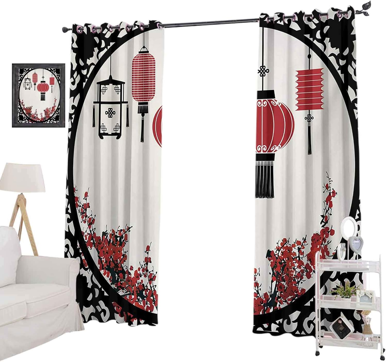YUAZHOQI Curtains for Living Room Lanterns with Japanese Sakura Cherry
