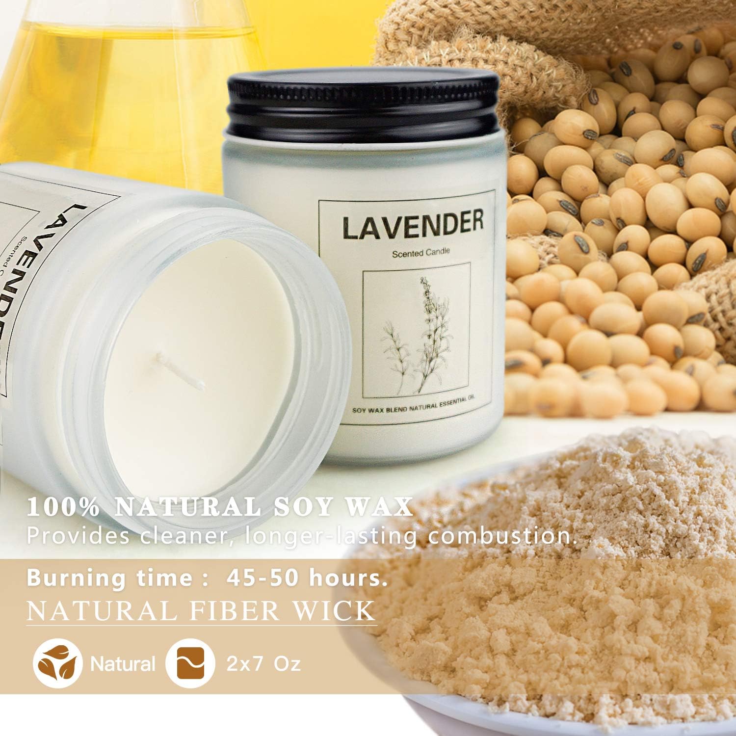 CREASHINE Lavender Candles for Home Scented, Aromatherapy Candle 2 pcs, Natural Soy Wax Set, Women Gift with Strongly Fragrance Essential Oils Jar Candles: Home & Kitchen