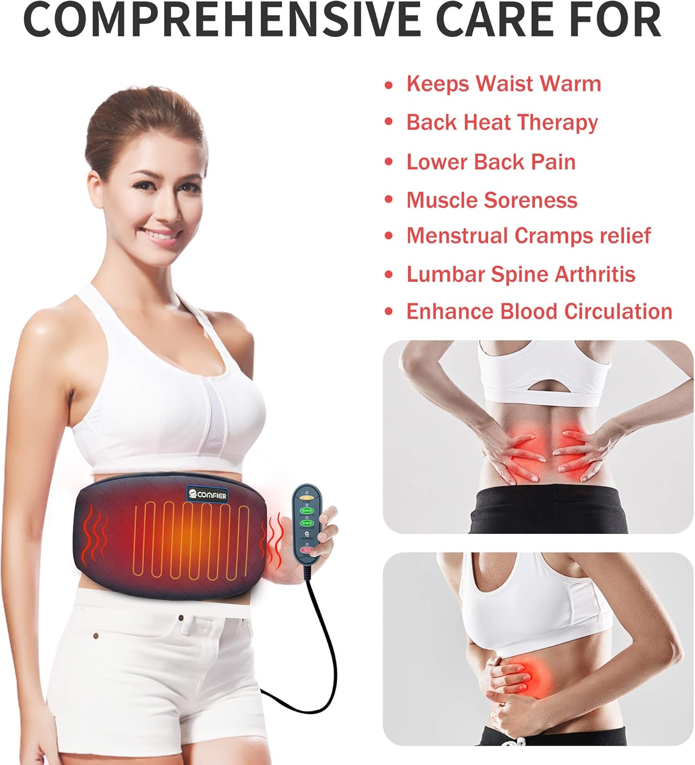 Comfier Heating Pad for Back Pain Heat Belly Wrap Belt with Vibration