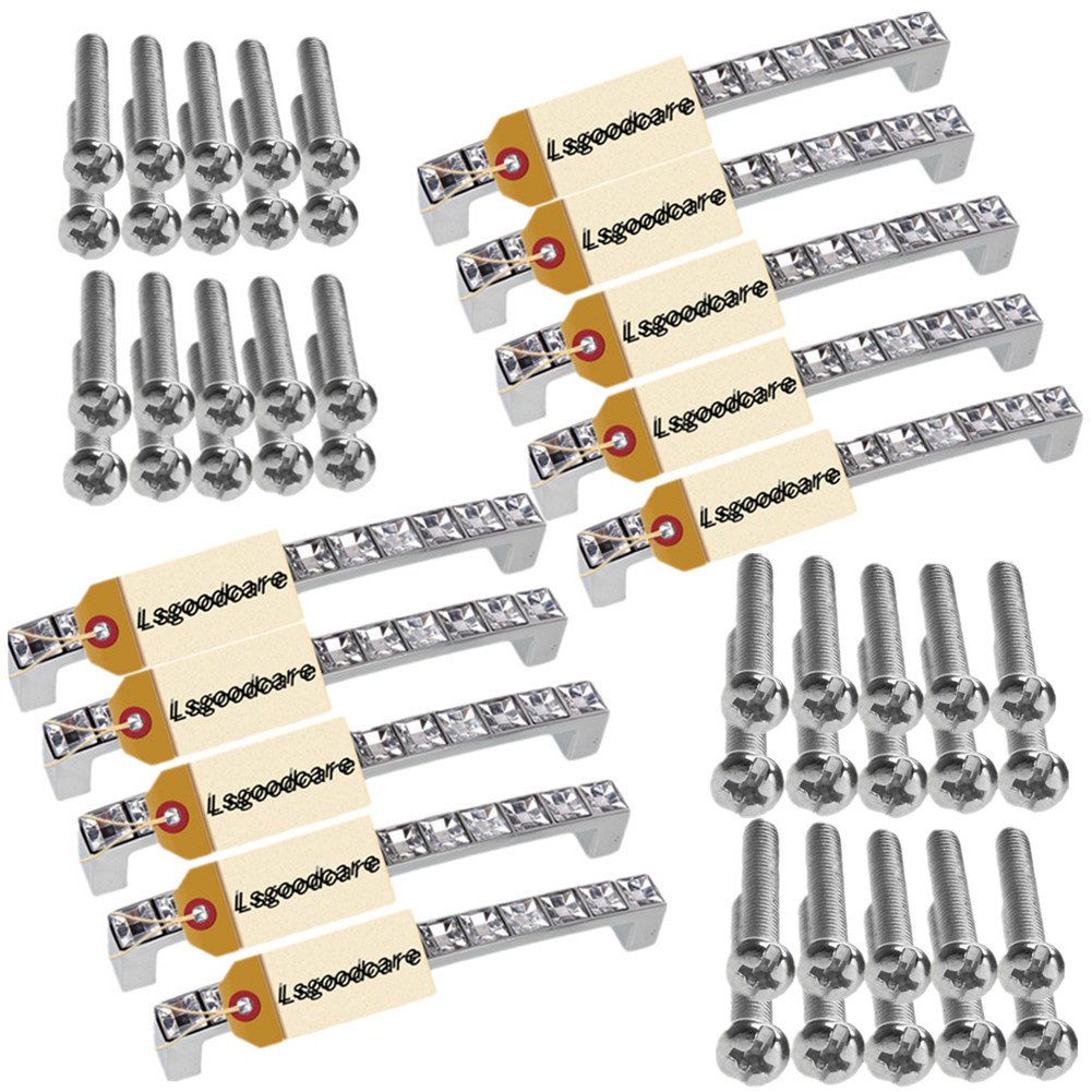 LsgoodcareCrystal Glass Drawer Handles Silver Europe Simple U Shape Rhinestone Dresser Cupboard Pull, 10Pack 5.4" Length 5.04" Center-to-Center Furniture Door Cabinet Knob