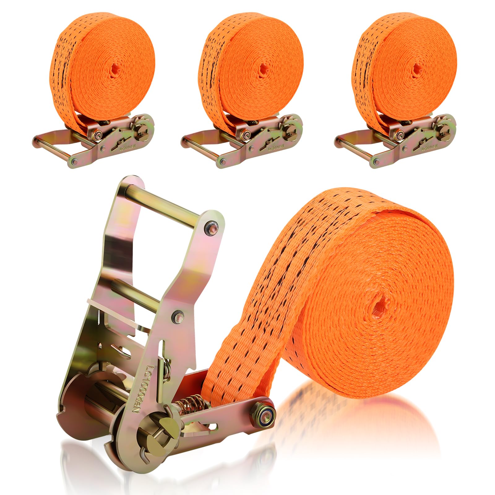 GEARCELL Tie Down Ratchet Straps Heavy Duty, 6M Long, 35mm Wide, Endless Cam Buckle Ratchet Straps 2000kg Load Capacity, Adjustable Tensioning Straps for Motorcycles, Trailer, Kayak, Orange (4-Pack)