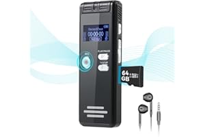 NEKSIDE 64GB Digital Voice Activated Recorder with Playback - 3072Kpbs HD Dual MIC Tape Voice Activated Recorder with Noise Reduction for Interviews/Meeting/Classes, 4608 Hours Audio Recording Device