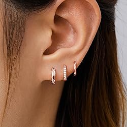 Inerney Rose Gold Huggie Hoop Earrings Set for
