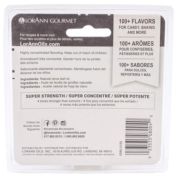 LORANN OILS SUPER STRENGTH FLAVORING – USED FOR CANDY MAKING, FLAVORING, BAKING, HARD CANDY, & FLAVOR OILS – BOLD, NATURAL FLAVORS 4X STRONGER THAN EXTRACTS – CLOVE LEAF OIL, PACK OF 2, 0.125 FL OZ