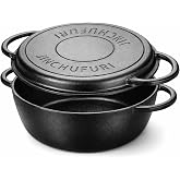 JINCHUFURI 3.5QT Cast Iron Dutch Oven with Skillet Lid, 2-in-1 Cookware Set | Pre-Seasoned 2-in-1 Dutch Oven and Skillet Set for Bread Baking, Camping, Stovetop, Grill, Oven and Campfire