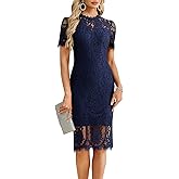 dasmzper Elegant Lace Cocktail Dress for Women – Short Sleeve Semi Formal Knee Length Bodycon Dress for Party Wedding Guest