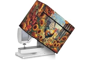 Kathyboom Rooster Flower Sewing Machine Cover with Pockets Sewing Accessories Organizer,Stain Resistant for Most Standard Sewing Machines Home Decor