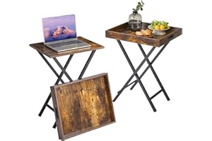 IBUYKE Foldable TV Tray Set of 2 TV,End Table with Removable Food Serving Tray,Portable Wooden Snack Table for Livingroom, Bedroom, Office, Camping,Rustic Brown, UTVT001H
