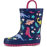 K KomForme Kids Rain Boots Waterproof Printed Rubber boots with Handles