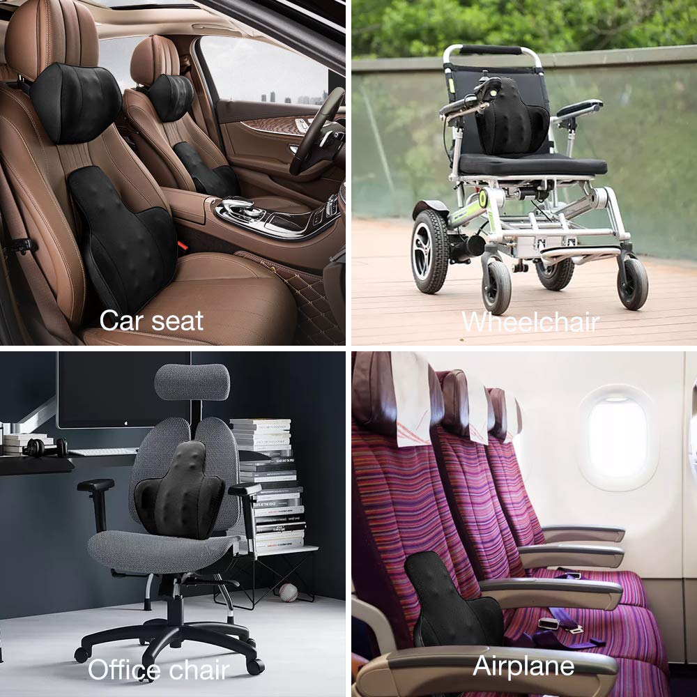 QUEES Car Lumbar Back Support Provide Massage Feature Office Chair Leather Cushion Back Pain Relief