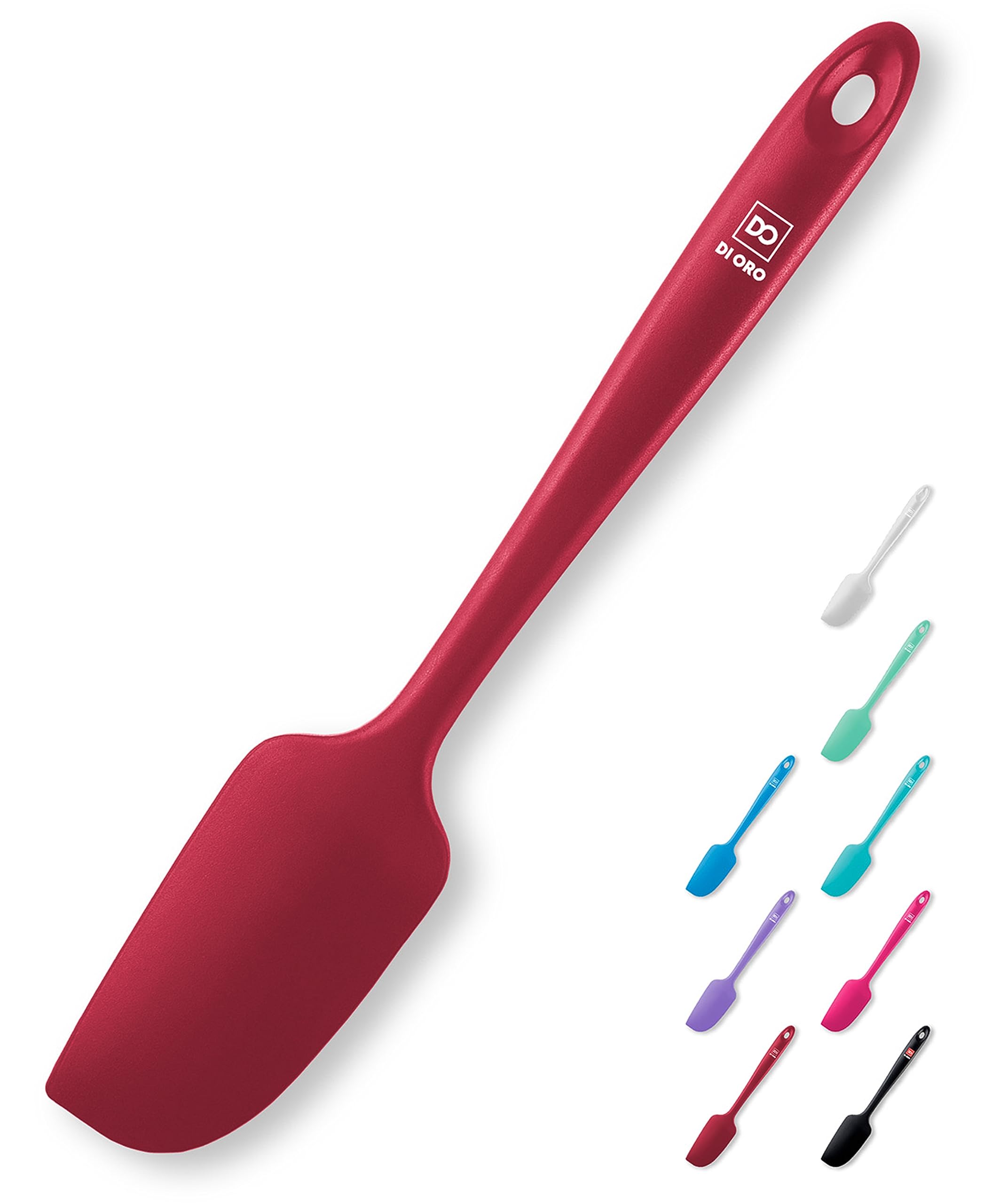DI ORO® - Small Silicone Spatula Set - 315ºC Heat-Resistant Dough Scraper - Ergonomic Seamless One-Piece Design - Non-Stick Silicone with Stainless Steel S-Core Technology (Red Small)
