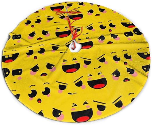 Amazon Com Allgobee 30 Christmas Tree Skirt Funny Cartoon Face Laughing Xmas Party Holiday Decoration Home Kitchen