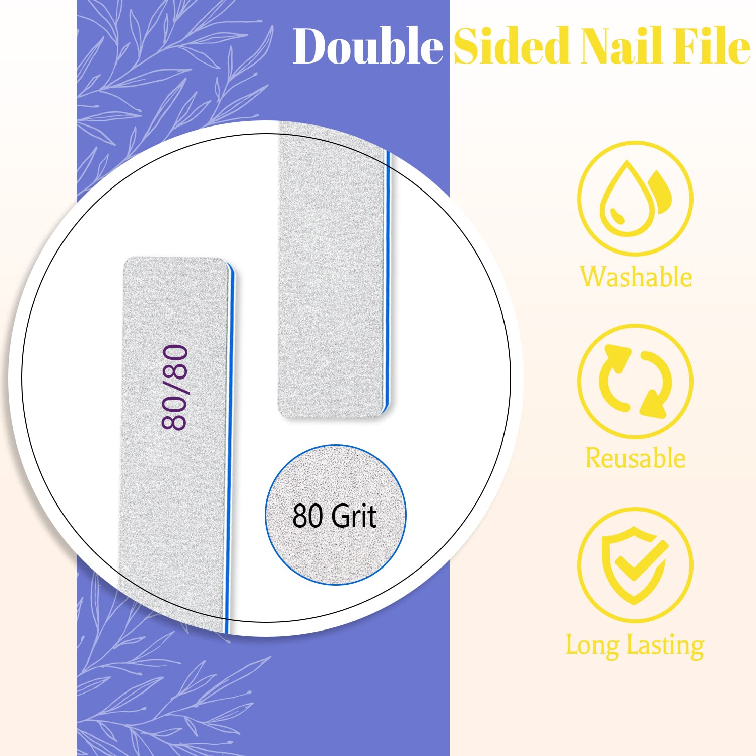 25 Pcs Nail File 80/80 Grit Nail Files for Acrylic Nails & Gel Nails, Double Sided Emery Board for Nails, Professional Nail File Coarse Nail File for Home and Salon Use