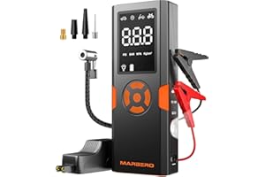 Portable Car Jump Starter with Air Compressor 4500A 12V MARBERO Portable Car Battery Booster Pack 10L Gas/8L Diesel 150PSI Auto Off Tire Inflator Jump Box with Digital Screen, Flashlight, Power Bank