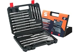 WILDBOSSY Rotary Hammer Drill Bits Set & Chisels- SDS Plus 17PCS Concrete Masonry Hole Tool with Storage Case for Concrete, Stone, Brick