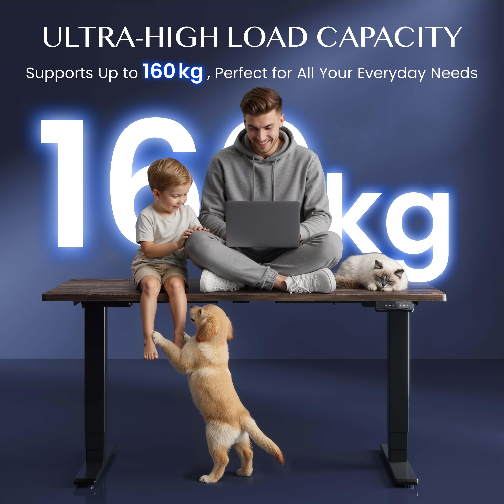 FLEXISPOT Höhenverstellbarer Schreibtisch Elektrisch Tischgestell mit 2 starken Motoren, Super Belastung 160KG, 3-Fach-Teleskop, Memory-Steuerung, LED Höhenanzeige (PRO Schwarz) 5