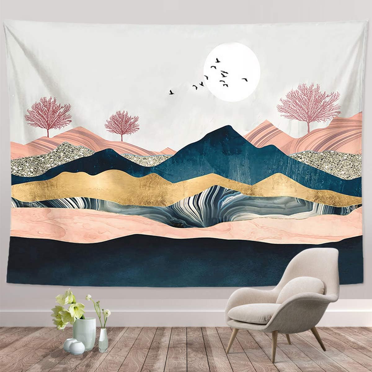 NASKY Mountain Sunset Tapestry, Nature Forest Tree Landscape Tapestries, Wall Hanging for Bedroom Living Room Dorm(Mountain Sunset-59.1" X 59.1")
