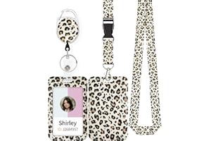 Pawfly Fashionable Sliding ID Badge Holder Leopard Print Plastic Card Holder with Retractable Badge Reel Carabiner Detachable