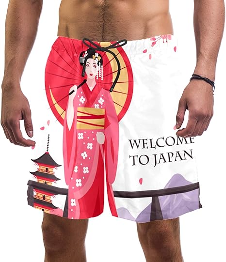 DEYYA Ancient Japanese Geisha Men's Swim Trunks Board Shorts Bathing