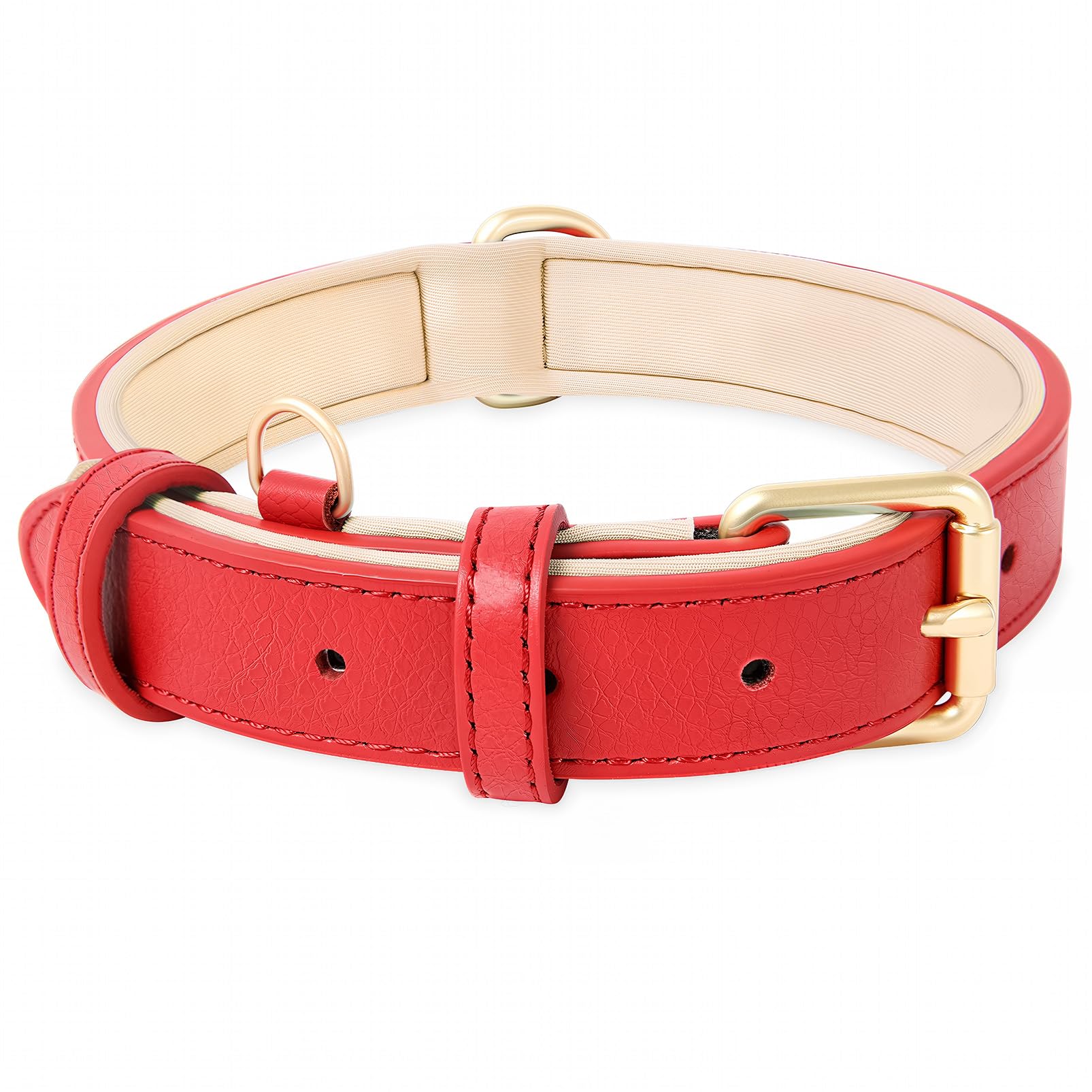 HEELE Soft Leather Dog Collar Breathable Padded with D Ring, New Pad Colour, Adjustable Classic Dog Pet Collar for Small Medium Large Dogs, New Red, XS — image 1