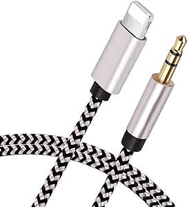 [Apple MFi Certified] iPhone to 3.5mm Car AUX Cable, [3.3FT/1M] Lightning to 3.5mm Audio Stereo Nylon Cord Compatible with iPhone 11/11 Pro/XS/XR/X 8 7, iPad to Home Stereo, Speaker, Headphone(Silver)