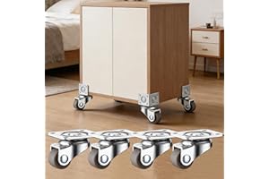 4Pcs/Set Small Caster Wheels, Mini Swivel Caster Wheels, Low Profile Self Adhesive Plate Casters Rollers for Furniture (Brown