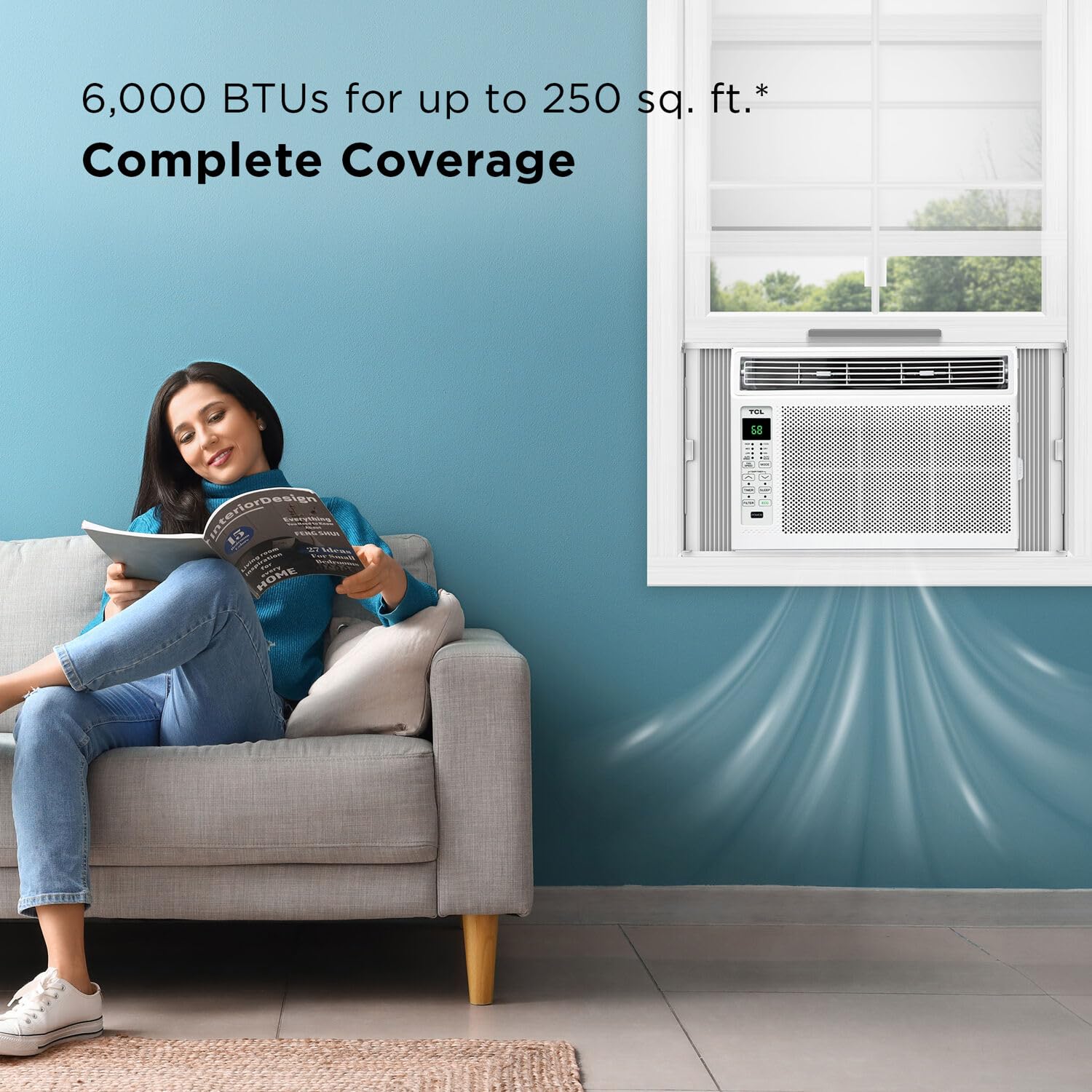 TCL H6W23W 6,000, 115V, AC for Rooms Unit 6000 BTU Window Air Conditioner, Fan & Dehumidifier, 250 Sq. Ft, Remote Control, Easy-to-Use, Reusable Filter, White