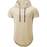 KLIEGOU Men's Hooded T-Shirt 190GSM 100% Cotton Soft Streetwear Longline Tee- Breathable Hip Hop Pullover - Pre-Shrunk