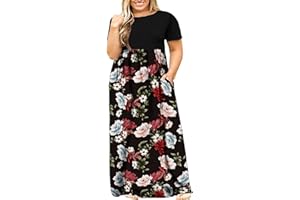 Kancystore Women's Short Sleeve Plus Size Maxi Dress with Pockets Loose Casual Summer Dresses