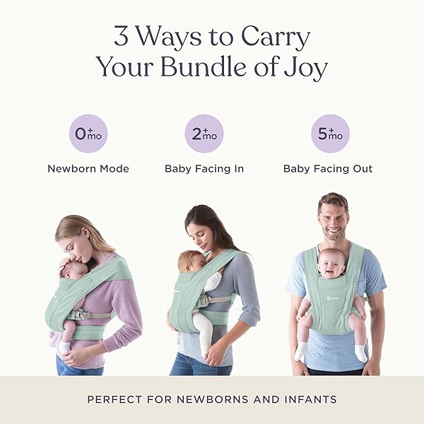 ERGOBABY EMBRACE NEWBORN BABY CARRIER FOR INFANTS 0-12 MONTHS (7-25 LBS) – ERGONOMIC 2-POSITION INFANT CARRIER WITH HEAD AND NECK SUPPORT, HIP-HEALTHY POSITIONING – JADE GREEN
